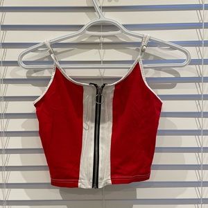Red Cropped Zip-Up Spaghetti Strap Top